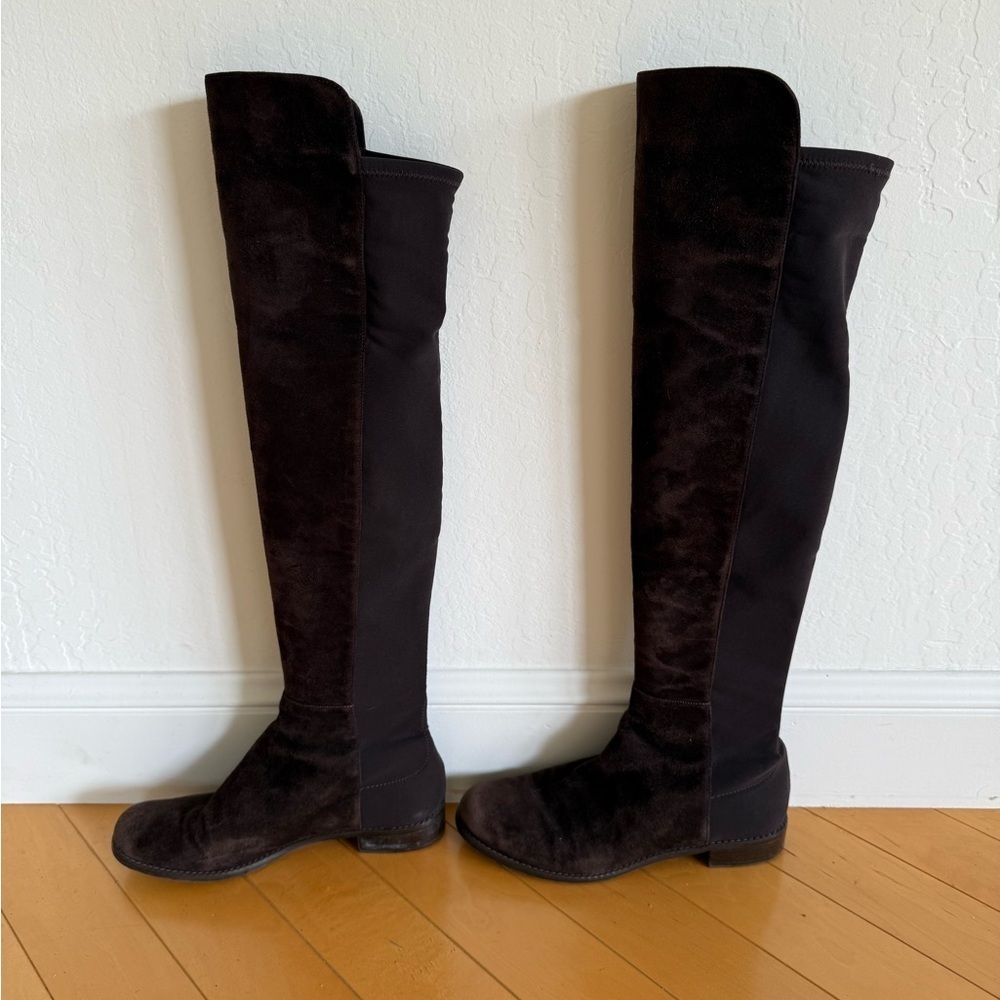 Stuart Weitzman Suede and Microstretch Over-The-Knee Boots - Picture 6 of 13